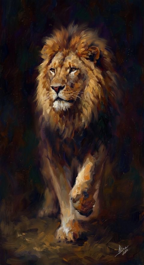 ArteDiAlina.com painting: Walking into the dark / Leone in Cammino